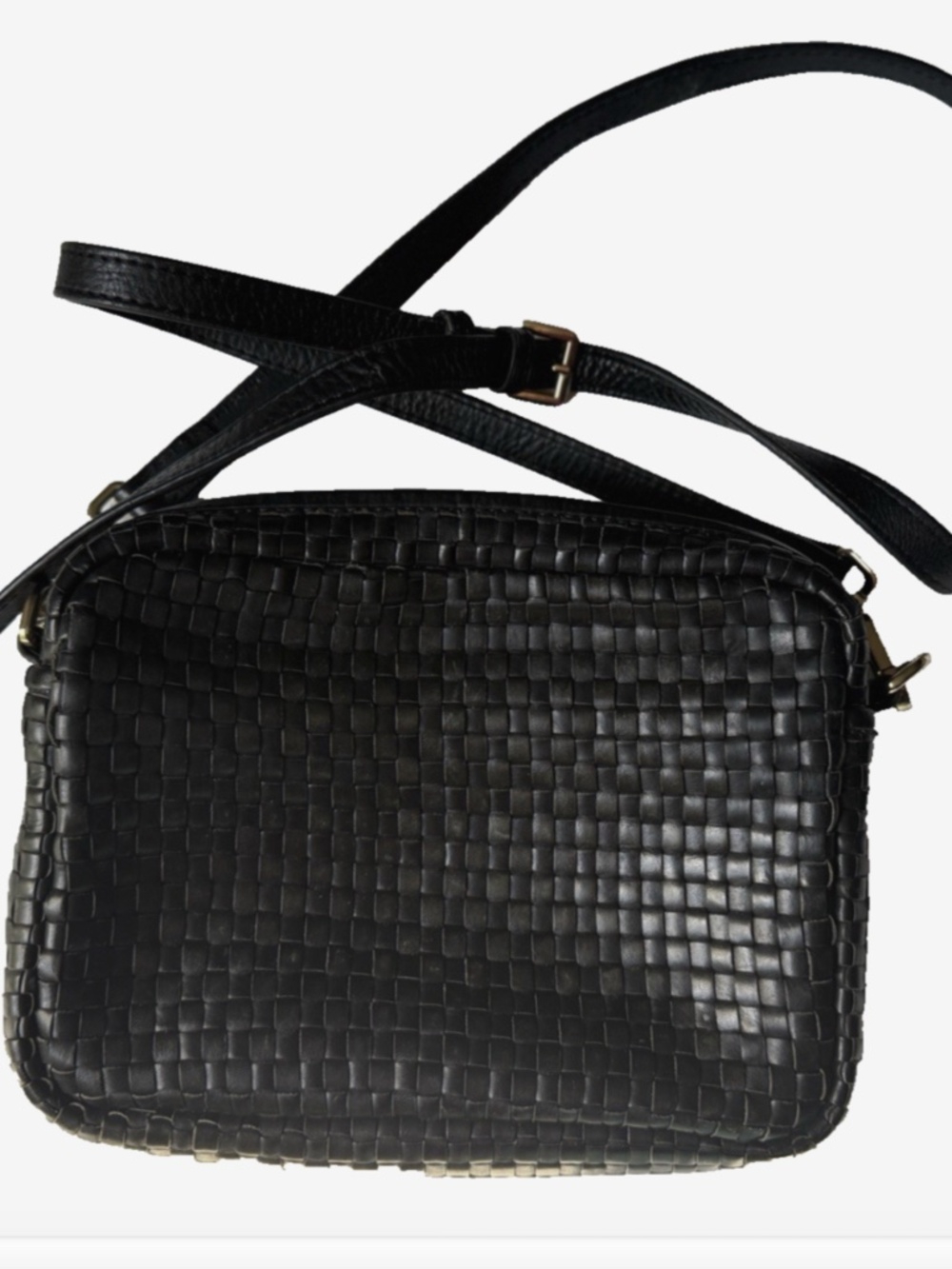 Quince Black Handwoven Italian Leather Small Crossbody Bag Zip - Sold out Style